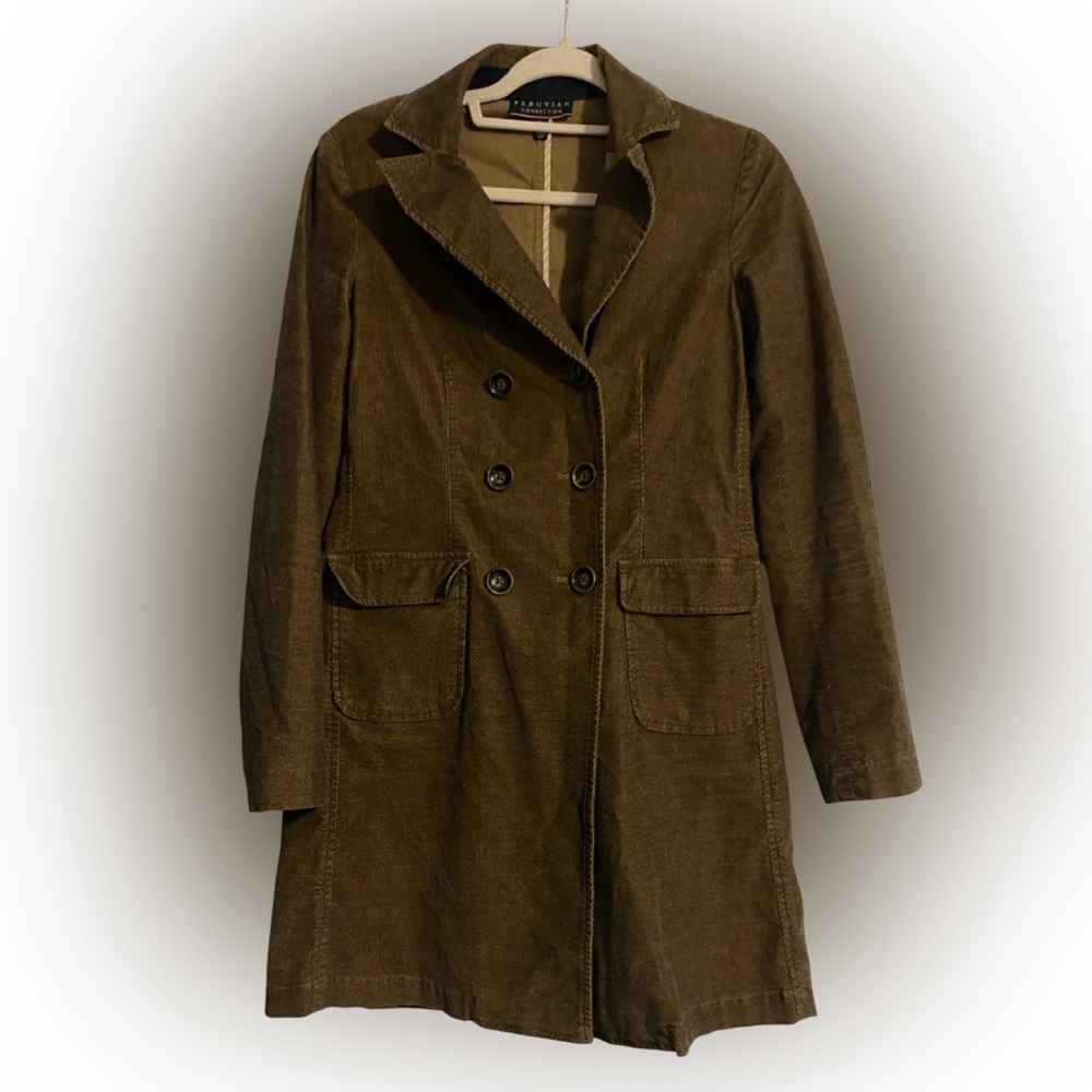 Peruvian Connection Cotton Elastane Double-Breasted Trench Coat Brown Size 2
